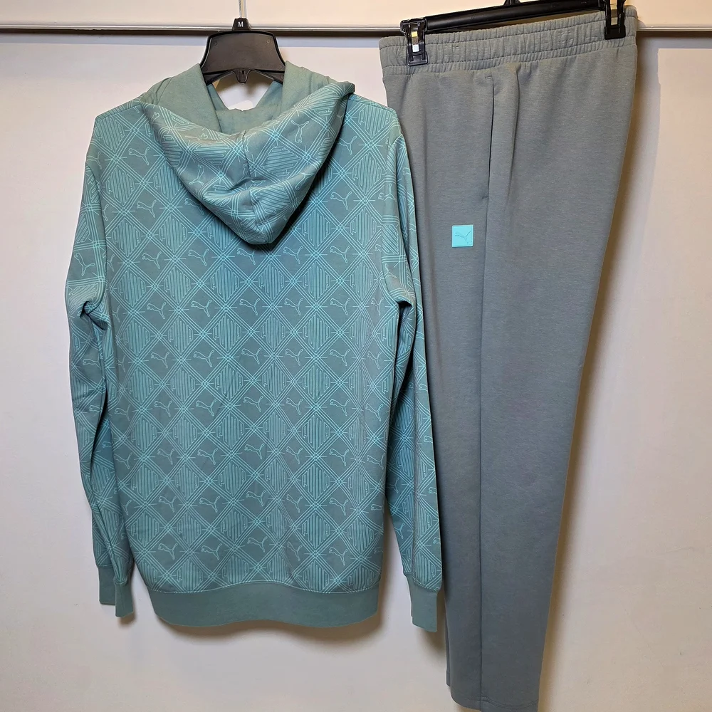 Puma Logo Teal Green Hoodie and Sweatpant Joggers Set - Picture 2 of 4